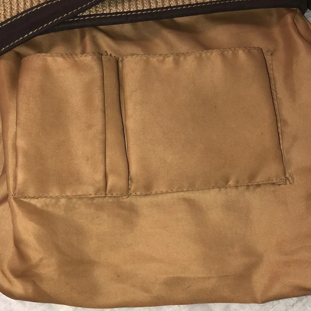 lina Woven Knit Macrame Thread Vinyl Combo Hobo Tan Brown Shoulder Bag